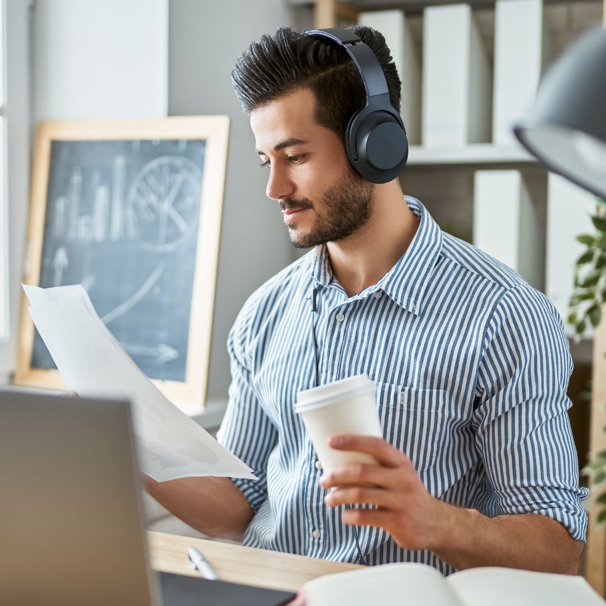 Person working with headphones